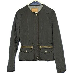 Zara Woman Full Zip Jacket Womens Size Small Navy Quilted Gold Hardware Pockets
